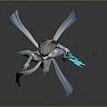 Elegant Mythical Elf Creature In Flowing White Outfit With Blue Staff And Eye Patterns