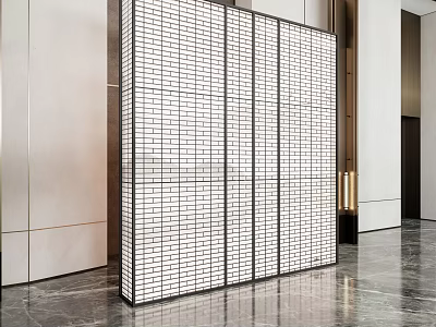Modern Interior Partition With Glass Grid Panels And Metal Frame Design 3d model