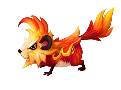 Flame Mythical Creature Doll with Red Orange Yellow Fiery Mane And Tail Cartoonish Fantasy Design 3d model