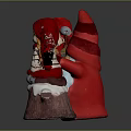Christmas Decorative Gnome and Girl Figurines with Red Hats Lanterns on Tree Stumps