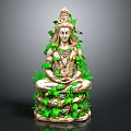 Intricate Decorative Shiva Statue Adorned With Green Vines And Lotus Base