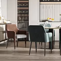 Luxury Modern Restaurant Interior With Dining Table Upholstered Chairs And Wine Rack 3d model