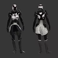 Armored Sci Fi Warrior Characters With Front And Back Views Black White Geometric Pattern Armor