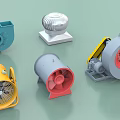 Various Types of Industrial Fans in Multiple Colors and Mechanical Designs