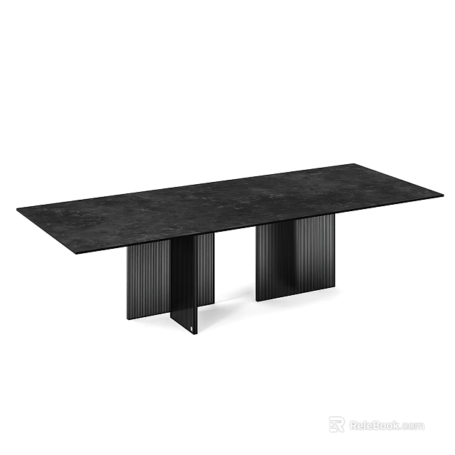Modern Black Minimalist Dining Table With Striped Legs And Smooth Surface 3d model 
