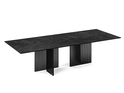 Modern Black Minimalist Dining Table With Striped Legs And Smooth Surface 3d model