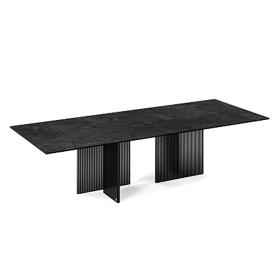 Modern Black Minimalist Dining Table With Striped Legs And Smooth Surface 3d model