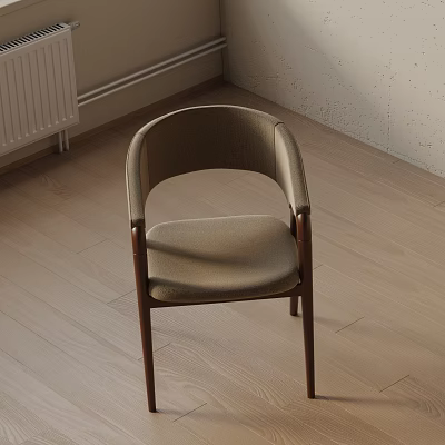 Modern Accent Chair With Curved Backrest Upholstered Seat And Dark Wooden Legs 3d model