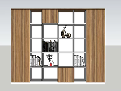 Elegant Modern Wooden Bookcase With Open Shelves Books Decorative Vases And Ornaments 3d model