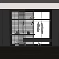 Modern Open Wardrobe With Striped Blinds Clothes Hanging Area Drawers Shoes And Bags Storage
