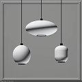 Modern Pendant Lights With Various Shapes White Shades And Black Bases On Gray Background