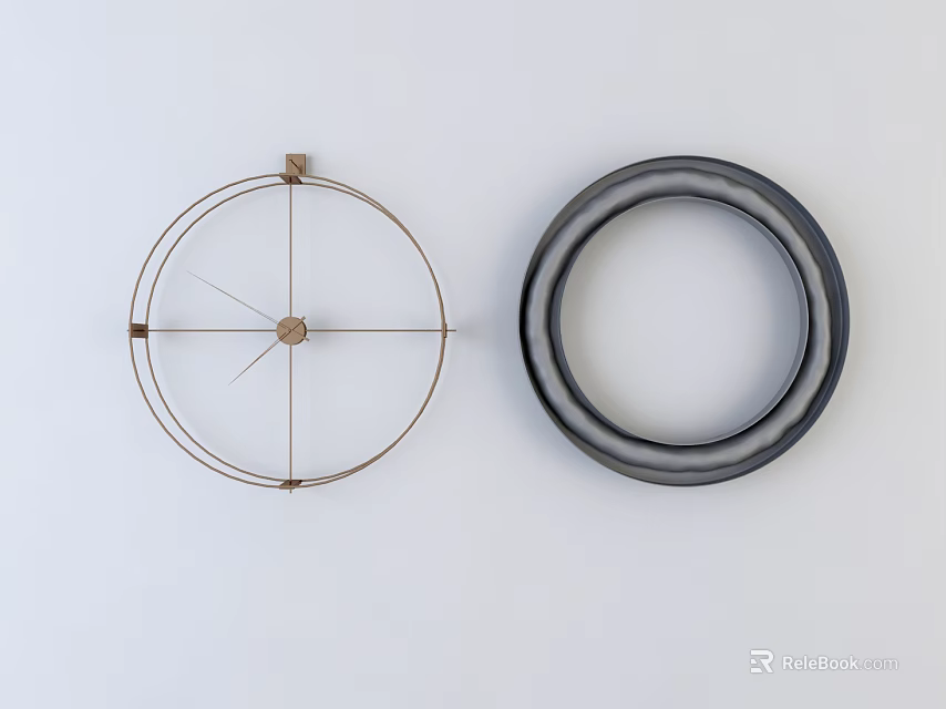 Minimalist Circular Metal Frame Clock with Thin Metal Hands on White Background 3d model