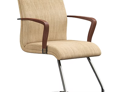 Beige Fabric Office Chair With Wooden Armrests And Metal Legs Design 3d model