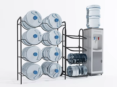Practical Home Kitchen Dish Rack With Stacked Plates And Water Dispenser 3d model