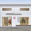 Modern Grocery Shop Storefront With White Facade Glass Door Grille And Plants