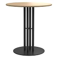 Round Wooden Dining Table with Black Metal X Shaped Legs and Circular Modern Design Base