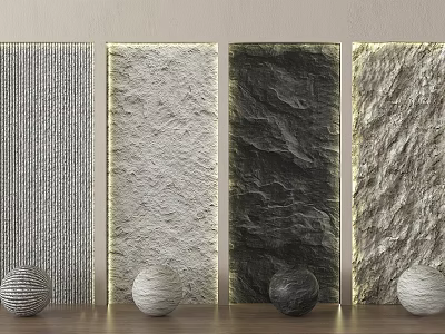 Various Textured Background Wall Panels With Decorative Spheres For Interior Design 3d model