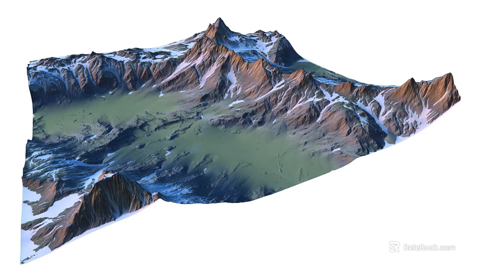 Garden Landscape With Snow Capped Peaks Green Valleys And Blue Streams 3d model 