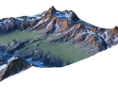 Garden Landscape With Snow Capped Peaks Green Valleys And Blue Streams 3d model