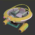 Futuristic Yellow Vehicle With Round Design Comfortable Seats Headlights And Wheels