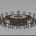 Chinese Style Round Dining Table Set With Solid Wood Chairs And Vase Decoration 3d model