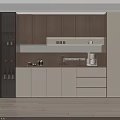 Modern Kitchen Built in Wine Cabinet With Dark Brown And White Wooden Cabinets And Lighting