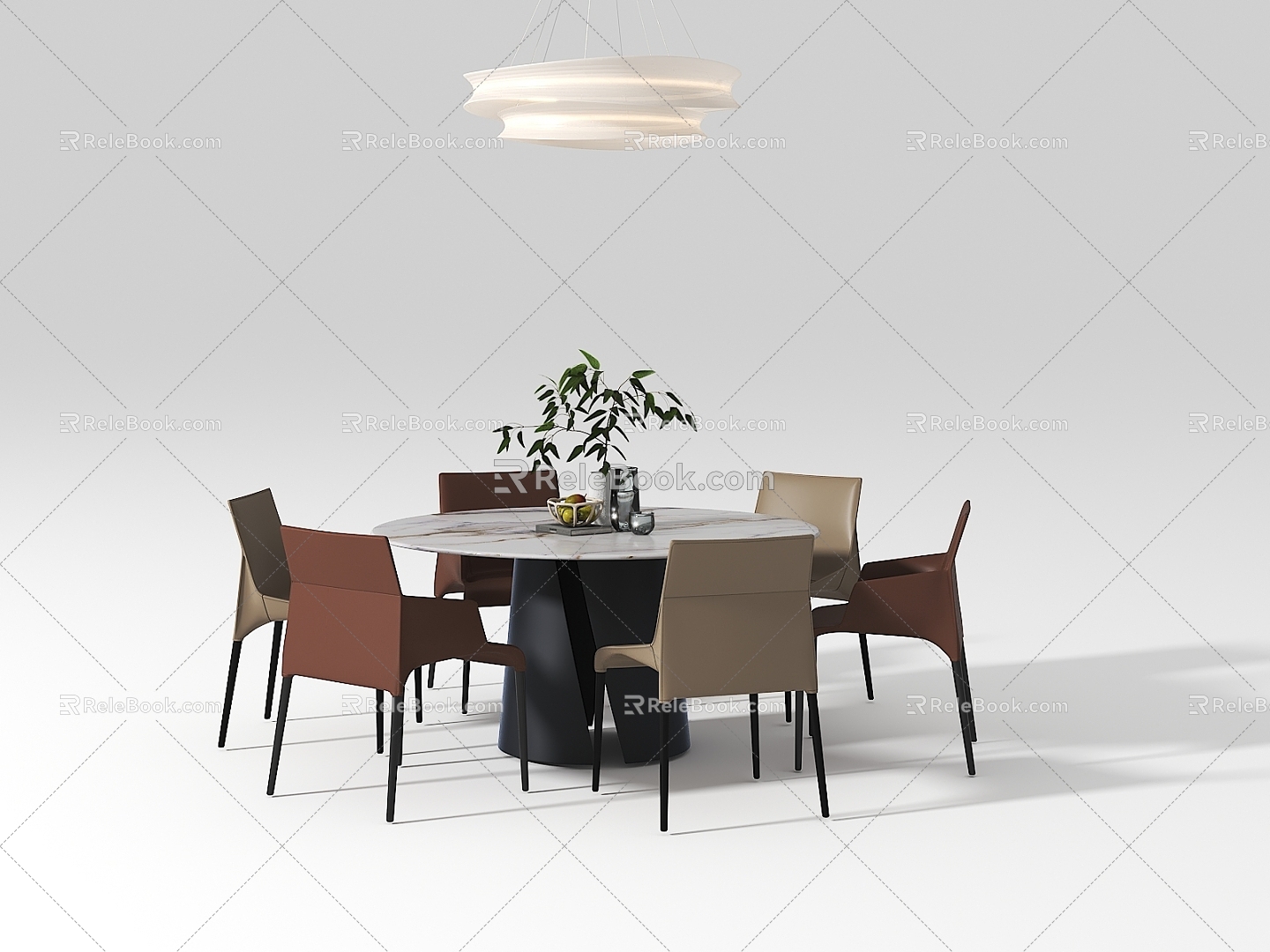 Modern round dining table and chair combination chandelier 3d model