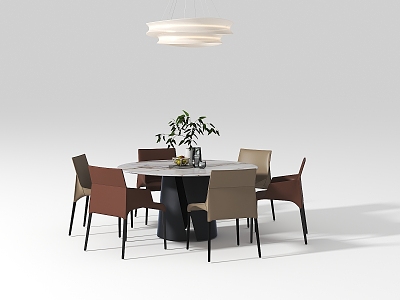 Modern round dining table and chair combination chandelier 3d model