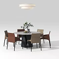 Modern round dining table and chair combination chandelier 3d model