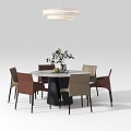 Modern round dining table and chair combination chandelier 3d model