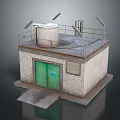 Industrial Park Featuring White Tank Green Door And Roof Solar Panels
