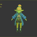 Yellow Skinned Elf Character With Blonde Ponytail Pointed Ears Blue Puffer Jacket And Orange Top
