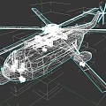 Blue and White Helicopter with Main Rotors Tail Rotor and Fuselage Windows