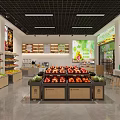Modern Fruit Store Interior Design With Fresh Fruit Display Stands And Bright Overhead Lights