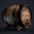 Traditional Wooden Barrel With 50L Capacity Tap And Stand For Household Use