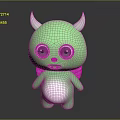Cute Green Horned Winged Game Movie Character With Big Eyes And White Belly