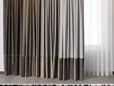 Elegant Color Block Fabric Curtains With White Sheer Panels And Drapery Design 3d model
