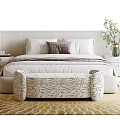 Modern Double Bed Interior With Upholstered Headboard Nightstands Pillows And Decorative Bench