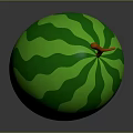Fresh Ripe Watermelon With Green Dark Wavy Stripes And Orange Stem On Dark Background