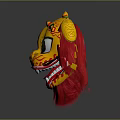 Yellow Lion Head With Red Mane Ornate Patterns And Big Expressive Eyes