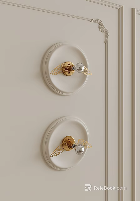 Elegant Gold Wing Design Wall Lamp On White Circular Paneled Wall 3d model