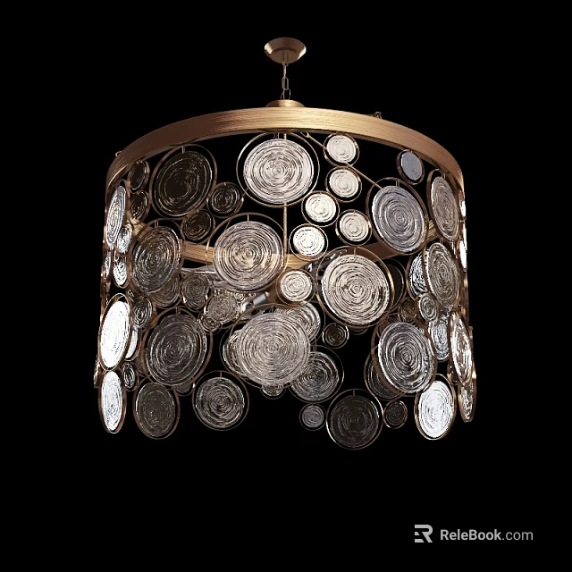 Unique Decorative Chandelier With Glass Discs And Round Metal Frame Design 3d model 