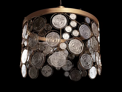 Unique Decorative Chandelier With Glass Discs And Round Metal Frame Design 3d model