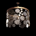 Unique Decorative Chandelier With Glass Discs And Round Metal Frame Design