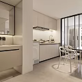 Modern Dining and Living Room Interior Design With White Cabinets Dining Table And Large Windows