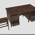 Rustic Wooden Desk With Storage Drawers And Matching Stool Furniture Set