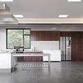 Modern Kitchen Interior With Gray Walls Round Woven Decor White Countertop And Windows