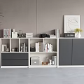 Modern White And Gray File Cabinet With Storage Shelves Drawers And Decorative Items