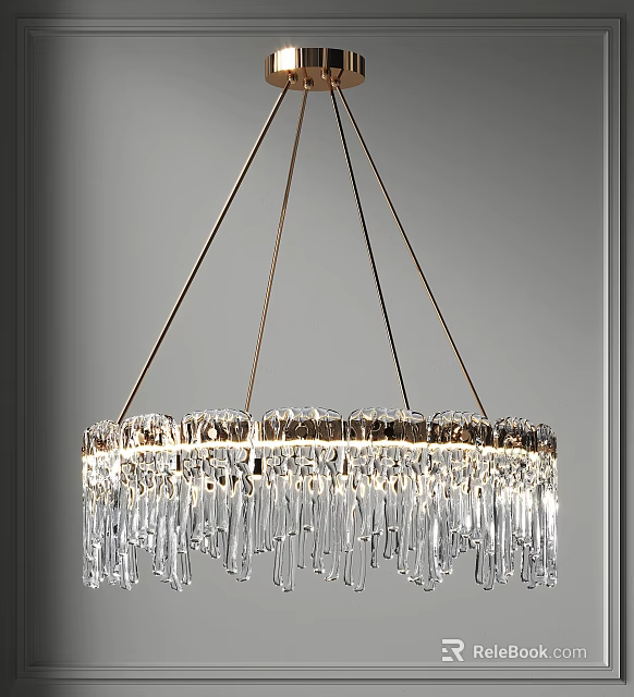 Round Crystal Chandelier With Hanging Crystal Drops And Metallic Frame For Modern Decor 3d model 