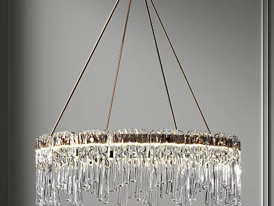 Round Crystal Chandelier With Hanging Crystal Drops And Metallic Frame For Modern Decor 3d model
